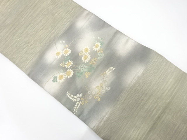 金通し　菊に萩模様織り出し　名古屋帯